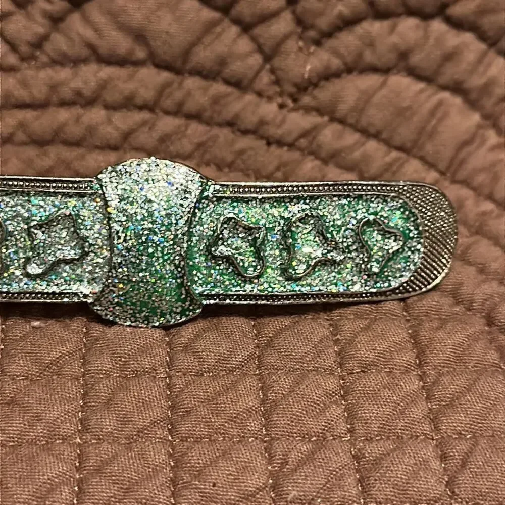Vintage NATIVE AMERICAN NAVAJO STERLING SILVER Barette Turquoise Sparkle